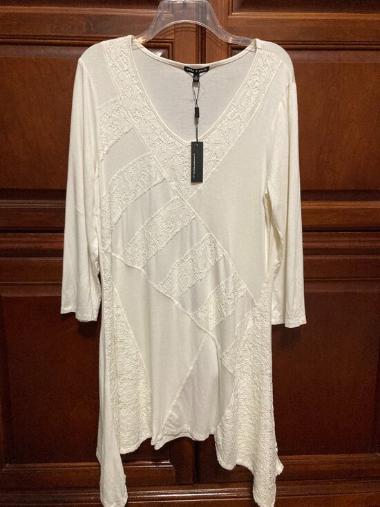 Cable & Gauge Tops - Cream Colored Tunic (or Dress) with lace